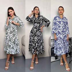 S, M, L, XL сукня міді софт принт