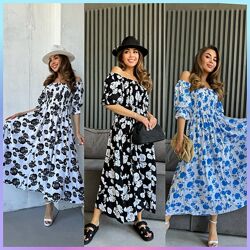 42-44,46-48,50-52 Сукня міді з резинкою штапель