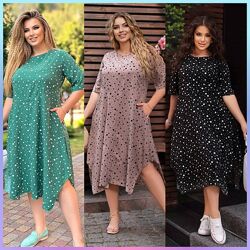 50-52,54-56,58-60,62-64 Сукня вільного крою у бічних швах кишені, рукав 3/4