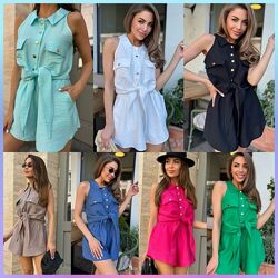 S-M, L-XL Костюм сорочка та шорти льон жатка