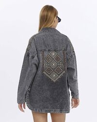 S M L Джинсова куртка-сорочка з вишивкою