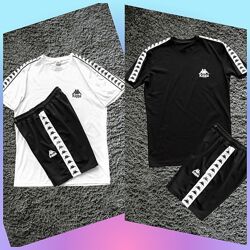 S, M, L, XL, 2XL Літній чоловічий комплект Kappa футболка чорна  шорти