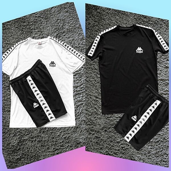 S, M, L, XL, 2XL Літній чоловічий комплект Kappa футболка чорна шорти
