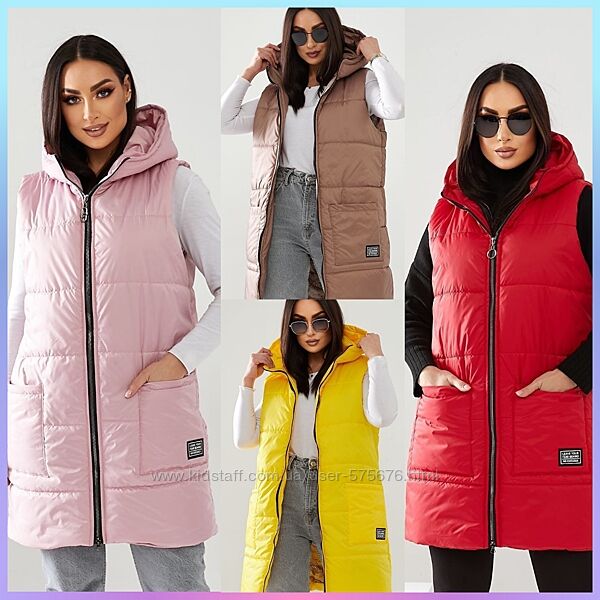46-48, 50-52, 54-56, 58-60 жилетка весна-осінь плащівка синтепон 150
