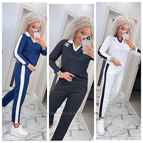 42-44, 46-48 жіночий костюм у спортивному стилі з контрастним комірцем