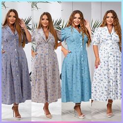 44,46,48,50,52,54 сукня з коміром софт принт квіти