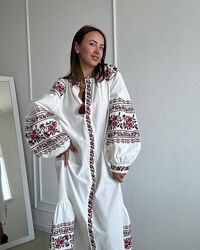 S, M, L сукня вишиванка з квітковим орнаментом вільного крою