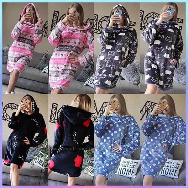 S-M, L-XL туніка плюшева з капюшоном та кишенями