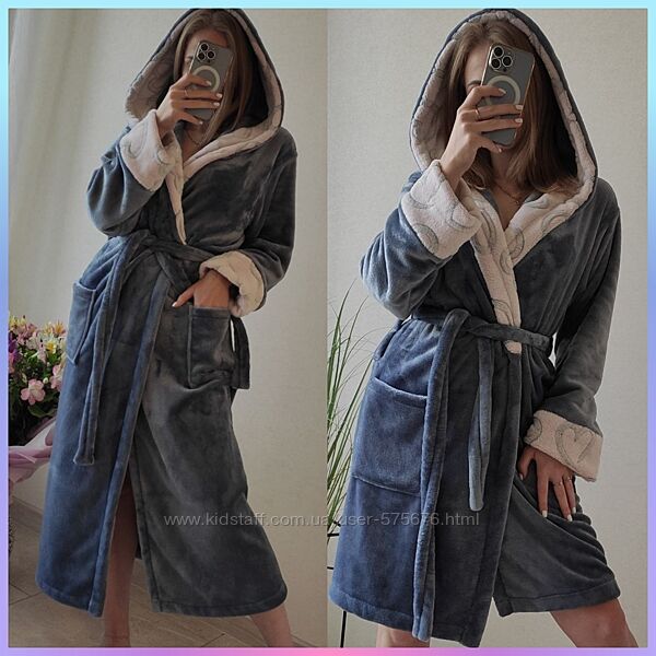 р.42-46 Плюшевий халатик з капюшоном