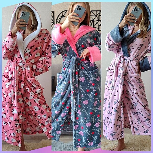 р.42-46 Плюшевий халатик з капюшоном