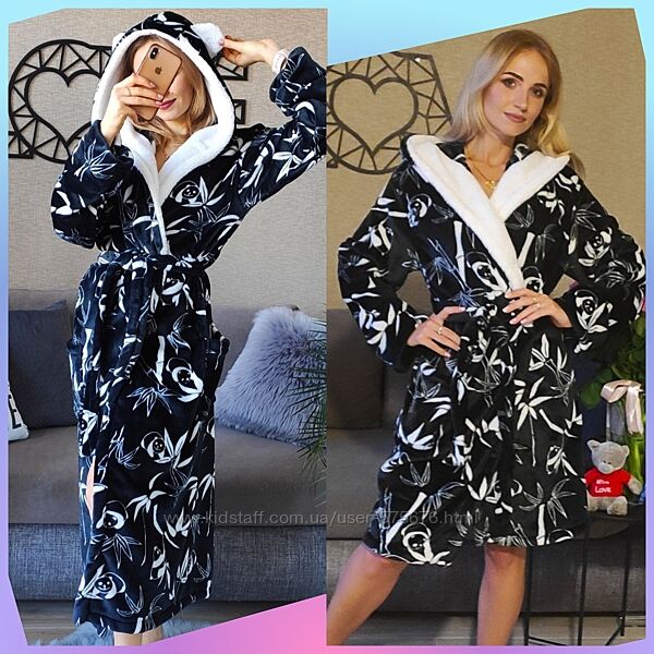р.42-46 Плюшевий халатик з капюшоном