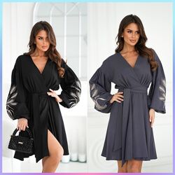 42-44, 46-48 Лляна сукня на запах з вишивкою