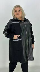 62-64, 66-68, 70-72, 74-76 Кардиган із щільного трикотажу з еко шкірою