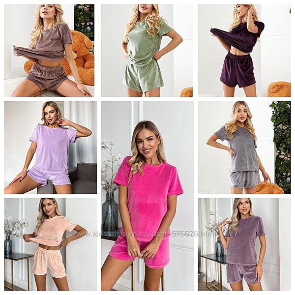 S-M, M-L, L-XL піжама велюр футболка та шорти