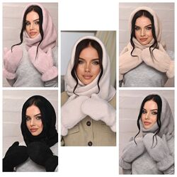 Стильний комплект капор з рукавичками