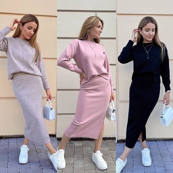 42-44, 46-48, 50-52 костюм кофта та спідниця міді ангора вязка щільна