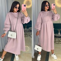 42-46, 48-52 Сукня Тепла Комфортна в Стилі OVERSIZE трьохнитка на Флісі