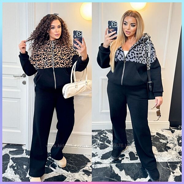48-50, 52-54, 56-58 Теплий костюм з трендовым принтом кофта, штанці