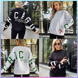 S-M, L-XL Теплий худі CHICАGO без капюшону тринитка на флісі