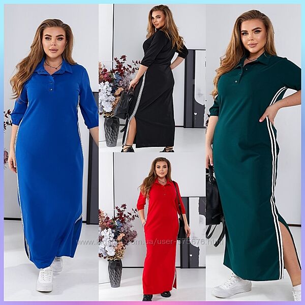 50-52, 54-56, 58-60, 62-64 Сукня поло спортивного стилю із рукавом 3/4