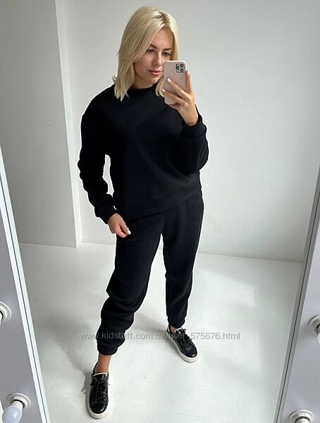 42-44, 46-48, 50-52, 54-56 Теплий жіночий базовий костюм тринитка із начосо