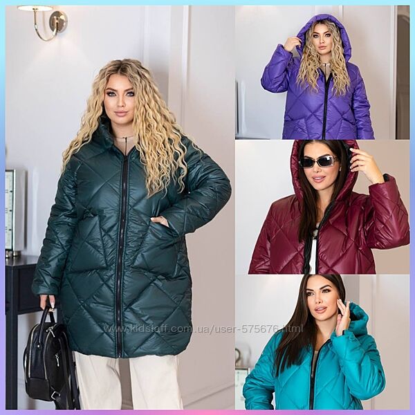 р.50 до 64р. Крута стильна подовжена куртка, стьобана плащівка, синтепон