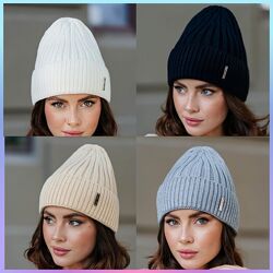 Вязана шапка підклад повний фліс