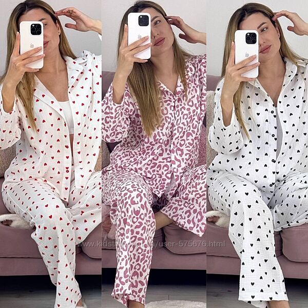 42-44, 46-48 костюм сорочка та штани муслін