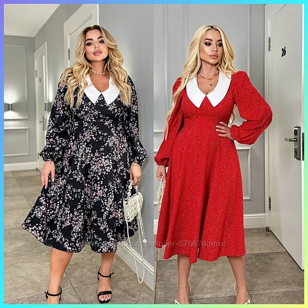 р.42 до 64р. Сукня з комірцем софт шовк