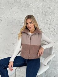 42-44, 46-48 жилетка еко мех-тедді плащівка на 150 синтепоні на тонкій підк