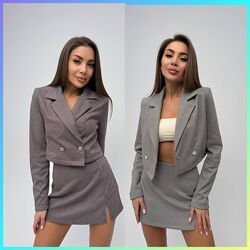 S-M, L-XL костюм двійка жакетта спідниця-шорти кашемір трикотаж