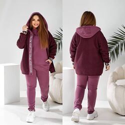 48-50, 52-54, 56-58 теплий костюм трійка куртка тедді, світшот, штани  