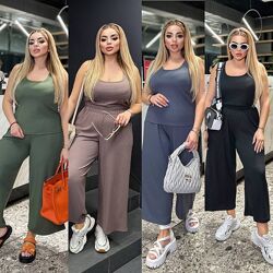 р.48 до 58р. Легкий костюм з кілютами в рубчик