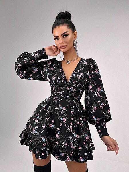 S, M Сукня міні з пишною спідницею та драпіруванням на талії