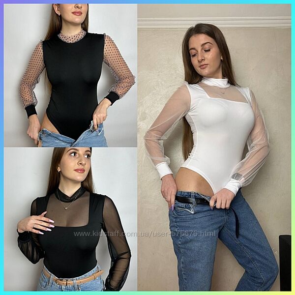  42-44, 46-48 боді мікродайвінг з довгими рукавами та вставками сітки