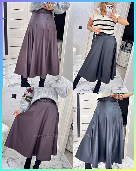 S, M, L Шкіряна спідниця міді з кишенями