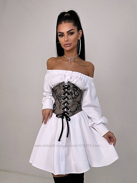 42-44 Приталена сорочка на плічках та мереживний корсет