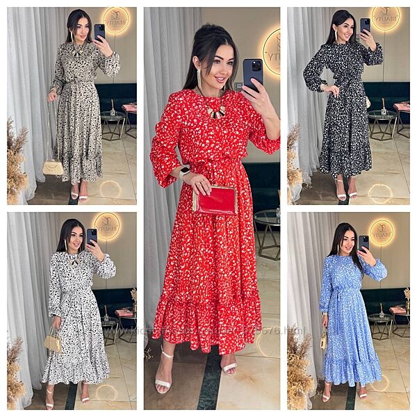 S, M, L, XL сукня міді софт принт