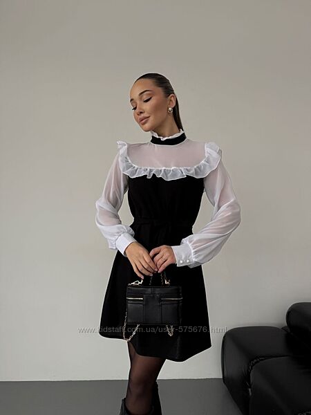 42-44, 46-48, 50-52 Сукня з поєднанням чорного та білого креп дайвінг шифон