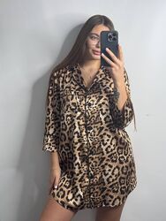 S, M, L, XL подовжена шовкова сорочка у леопардовий принт