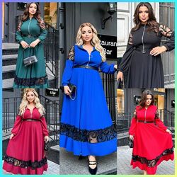 50-52, 54-56, 58-60 сукня креп-дайвинг з сіткою флок ажур