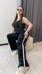 50-52,54-56,58-60 Прогулянкові штани палаццо з лампасами велюр