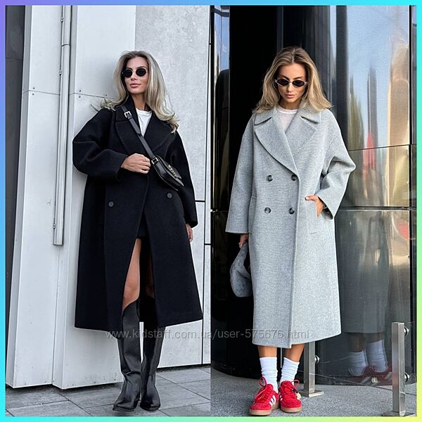 Стильне пальто оверсайз прямого крою зі спущеними плечима