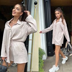 42-44, 46-48 Костюм сорочка та шорти муслін