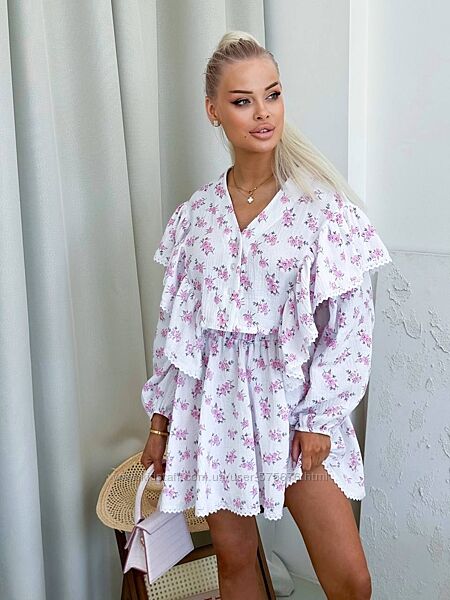 42-44. 46-48 костюм з натуральної тканини муслін