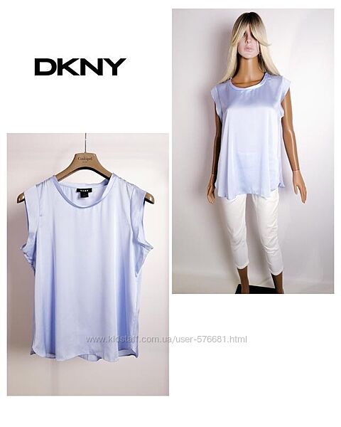 Преміального бренду сатинова блакитна блуза DKNY