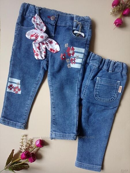 Стильные джинсы с цветочным принтом для девочки 74,80,86