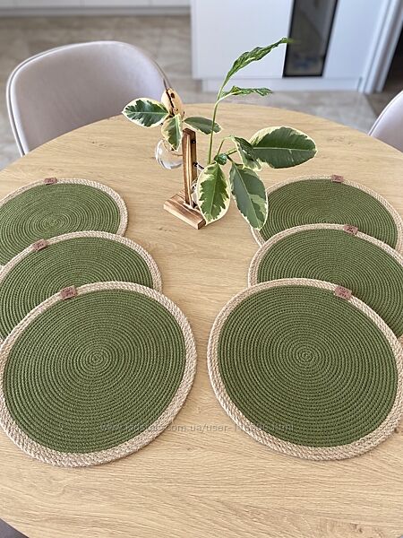 Набір плейсматів колір хакі, 6 шт