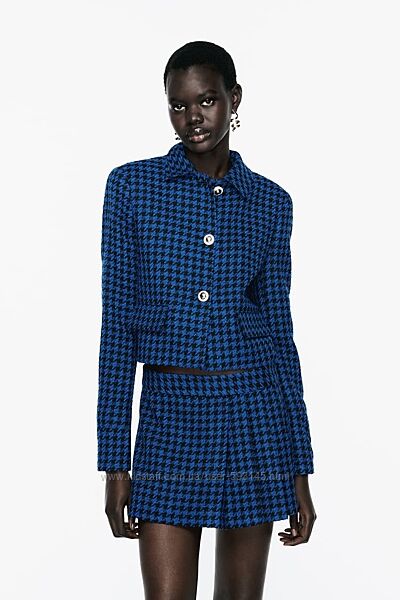 Спідниця шорти твідова в гусячу лапку Zara Зара