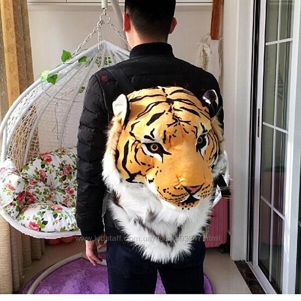 Плюшевий 3D рюкзак з головою тигра RESTEQ великий 